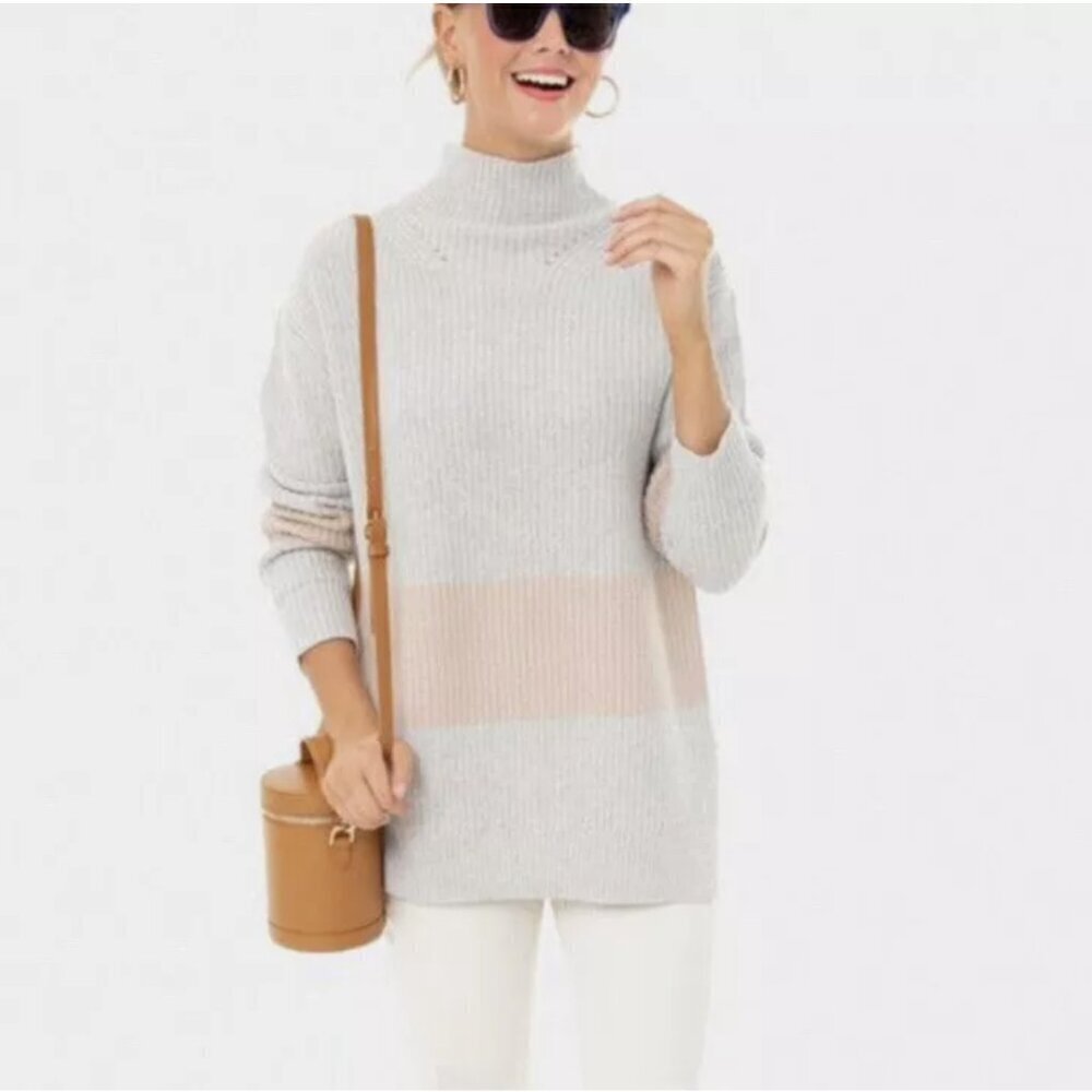 Tuckernuck Striped Broadway Turtleneck Sweater Wool Cashmere Blend Gray S Small